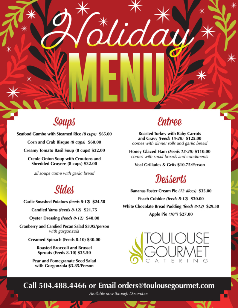 Holiday Menu - Toulouse Gourmet