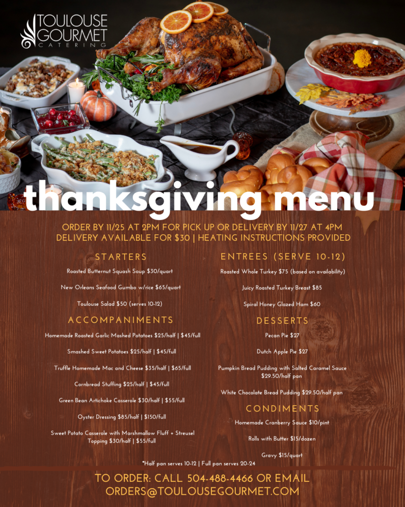 Toulouse Gourmet's 2024 Thanksgiving Catering Menu