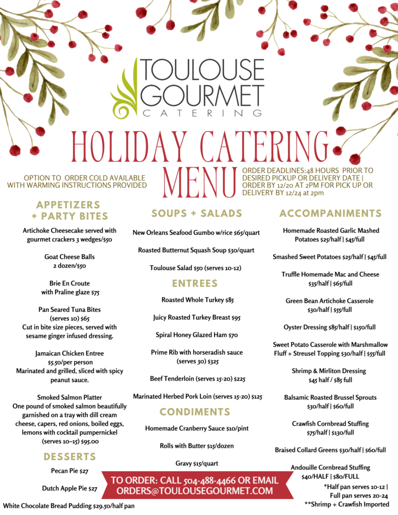 Toulouse Gourmet Holiday Menu 2024